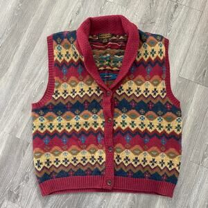Eddie Bauer Vintage 90s Wool Fair Isle Sweater Vest 100% Wool